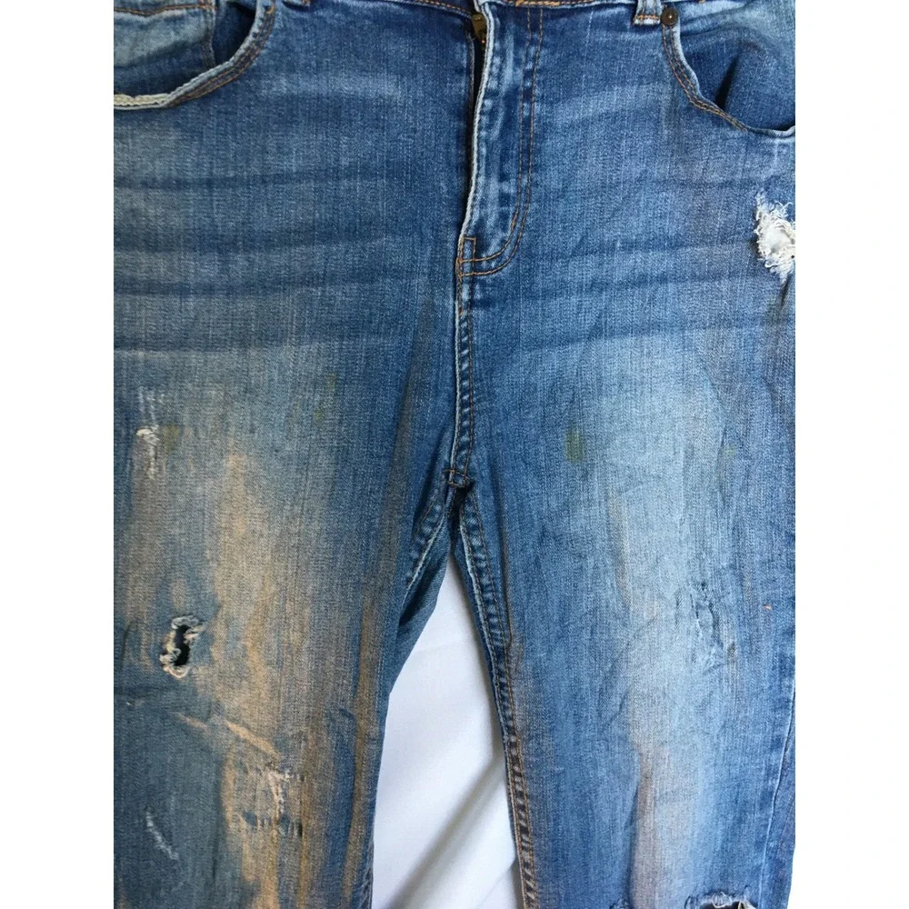 Enjean Denim Co Mens Distressed Skinny Jeans Medium Wash Ripped EP3092R-1 29x27
